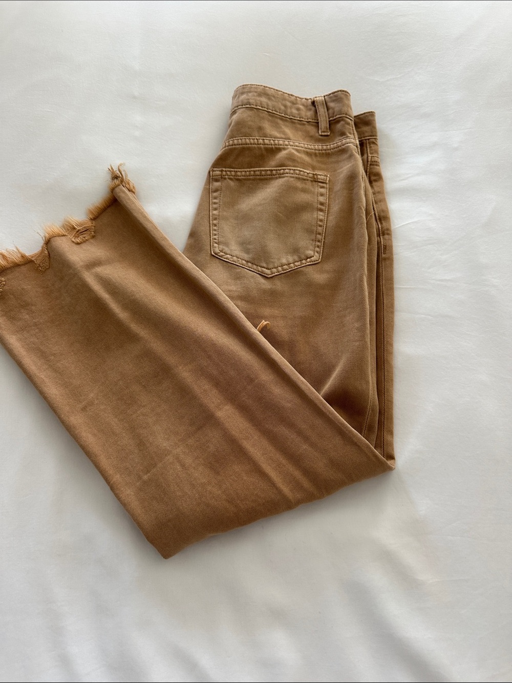 Distressed Wide-Leg Jeans in Tan — Women's Flare Jeans - Picture 2 of 3